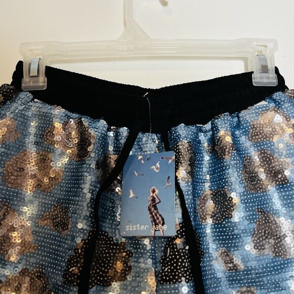 Sister Jane Sequin Storm Cloud Shorts Elastic Waist Pockets Sz‎ Small NEW - Picture 2 of 7